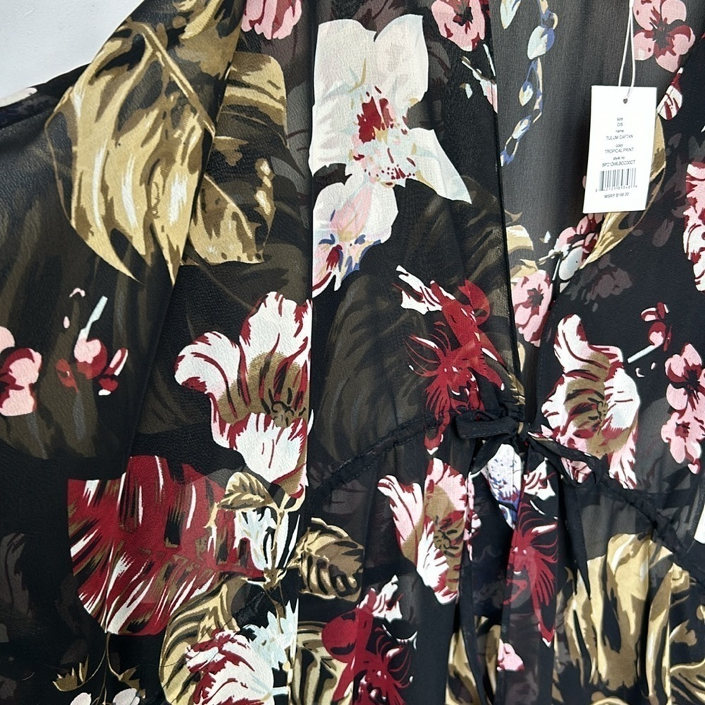 Walter Baker Tulum Caftan Sheer Floral Print Kimono Longline Duster One size - Picture 6 of 11
